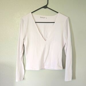 Abercrombie & Fitch Cropped White V Neck Top Size Large